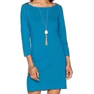 Lilly Pulitzer Sophie Tidal Wave Teal & Gold Midi Dress UPF 50‎ Size Large